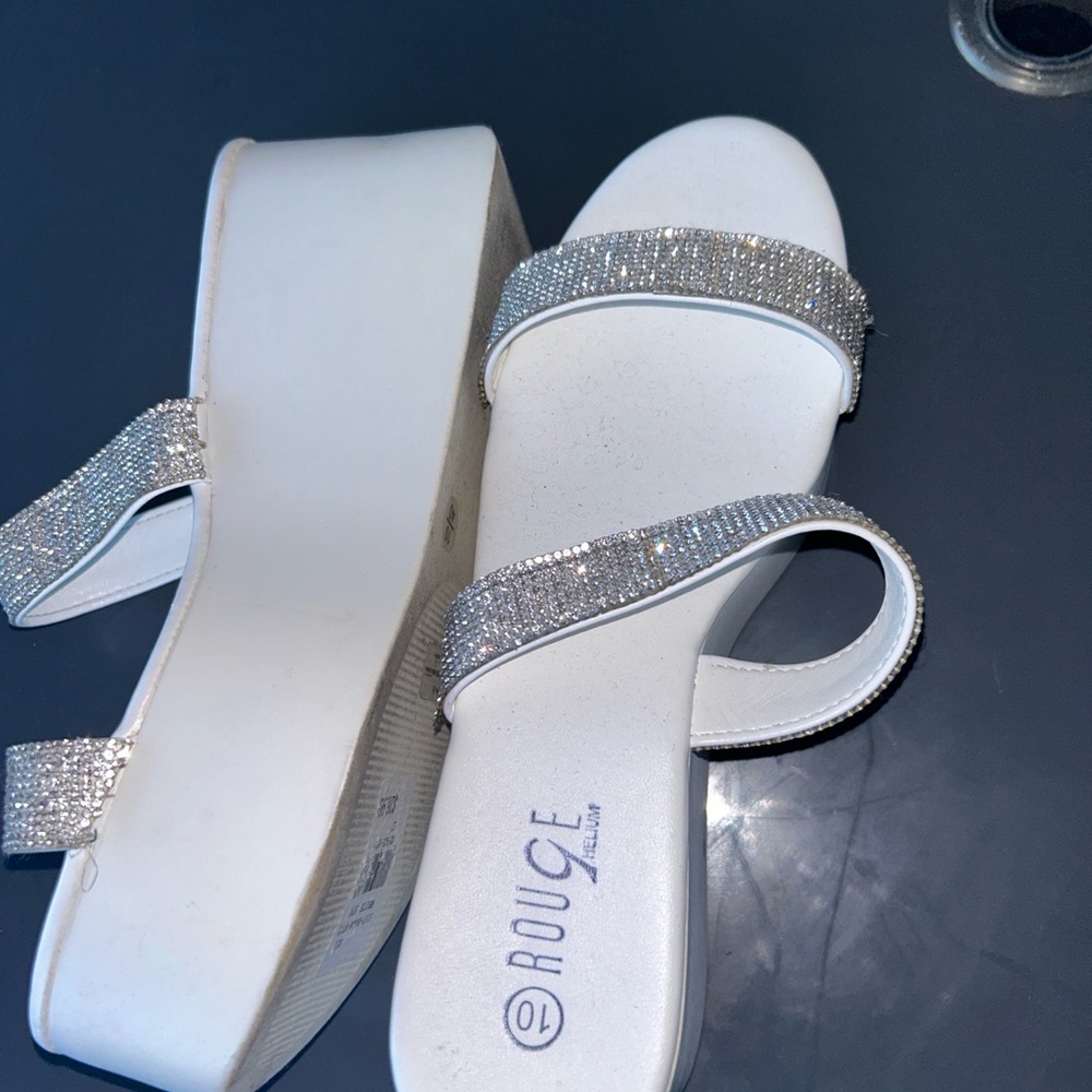 Rouge Helium Women White Sandals with Rhinestone Straps